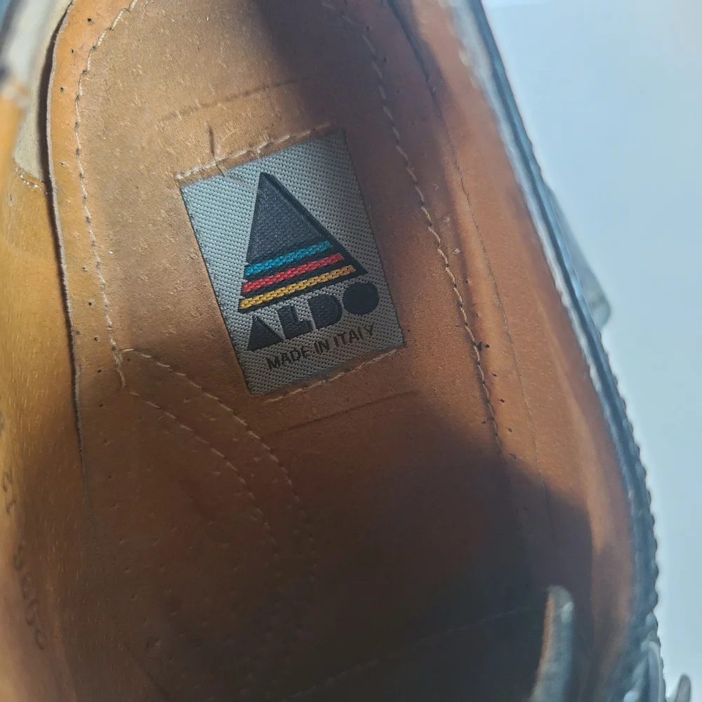 SOLD!! ALDO Chunky Heel Vintage Mens Black Patent Leather Slip-On Shoes Size 44 - Picture 9 of 14